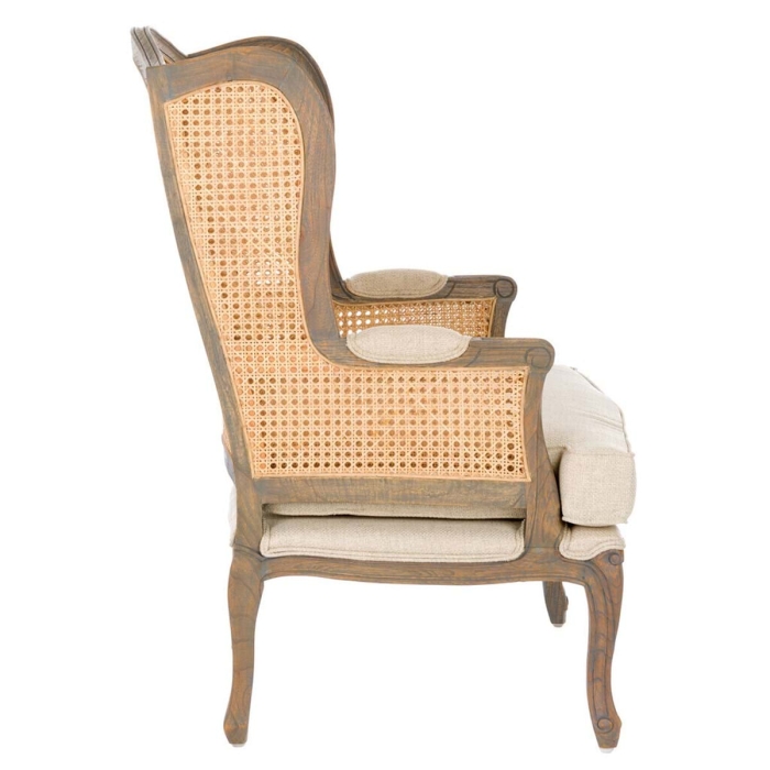 Sessel Ersilia aus Eiche, Leinen & Rattan